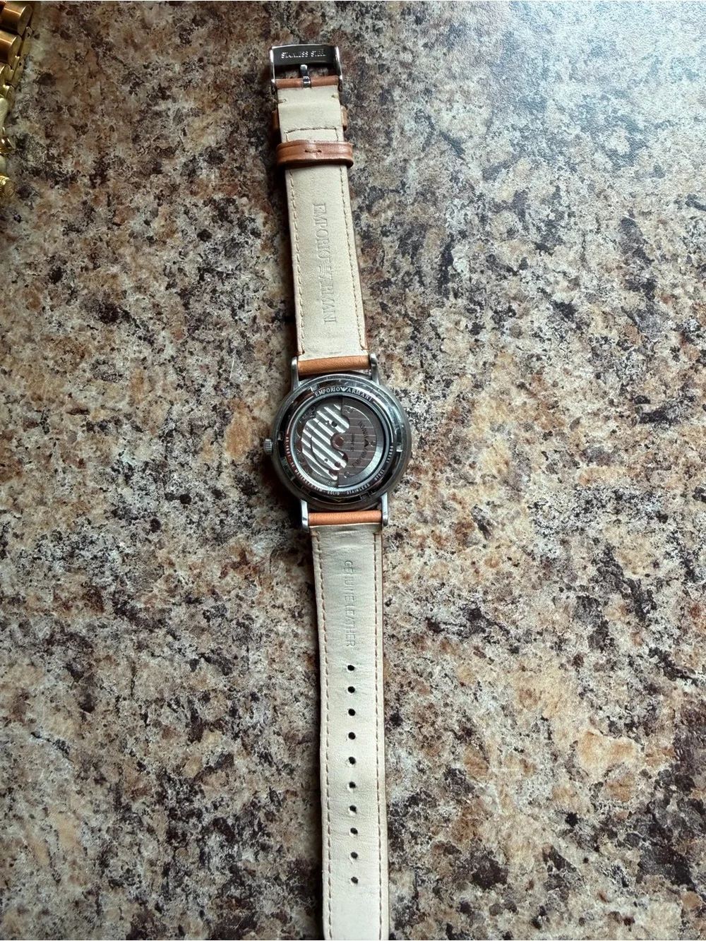 Emporio Armani Men's Watch Brown Tan Leather Strap Silver Dial
